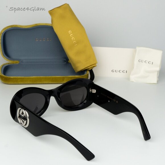 BRAND NEW Gucci GG1696S 001 Black Grey Women Oval Sunglasses GG 1696S - Picture 7 of 8